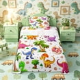 thumbnail image 1 of Metsweet 3D Cute Dino Twin Sheets 3pcs, Cartoon Animal Bedding, Pink Orange Purple,1 Fitted Sheet, 1 Flat Sheet and 1 Pillowcase, 1 of 5