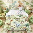 thumbnail image 1 of Metsweet Animal Dinosaur Duvet Cover King, Tropical Leaves King Bedding, Green Blue Brown,3 Pieces,1 Duvet Cover and 2 Pillowcases, 1 of 6