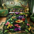 thumbnail image 1 of Metsweet Animal Dinosaur King Size Comforter Sets 3pcs, Tropical Flowers Leaves Comforters King Size, Green Purple Red,Black Reversible,1 Comforter and 2 Pillowcases, 1 of 6