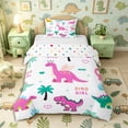 thumbnail image 1 of Metsweet Cartoon Dino Twin Duvet Cover, Kawaii Dinosaurs Animal Twin Bedding, Pink Blue Green,2pcs,1 Duvet Cover and 1 Pillowcase, 1 of 6