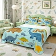 thumbnail image 1 of Metsweet Cartoon Dinosaur Queen Sheets 4 Pieces, Geometric Checkered Queen Sheet Sets, Blue Brown Yellow,1 Fitted Sheet, 1 Flat Sheet and 2 Pillowcases, 1 of 5