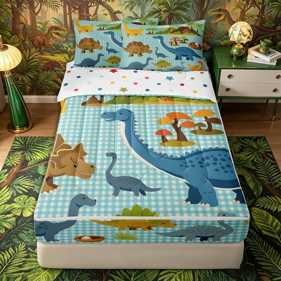 Metsweet Cartoon Dinosaur Zipper Twin Comforter Sets with Fitted Sheet ...