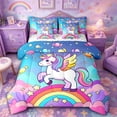 thumbnail image 1 of Metsweet Cartoon Unicorn Full Size Bedding Sets 7 Pieces, Cute Rainbow Animal Full Size Bed in a Bag, Blue Pink, 1 of 6