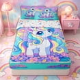 thumbnail image 1 of Metsweet Cartoon Unicorn Zipper Full Size Comforter Sets with Fitted Sheet and 2 Pillowcases, Dreamy Rainbow Butterfly Flower Zipper Bedding Set, Pink Blue,4pcs, 1 of 6
