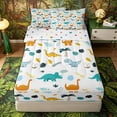 thumbnail image 1 of Metsweet Cute Dino Zipper Twin Comforter Sets with Fitted Sheet and 2 Pillowcases, Tropical Leaves Zipper Bedding Set, Teal Yellow,4-Piece, 1 of 6