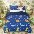 thumbnail image 1 of Metsweet Cute Dinosaur Bedding, Stars Print Duvet Cover Full, Green Purple Blue,Navy Blue Reversible,3pcs,1 Duvet Cover and 2 Pillowcases, 1 of 6