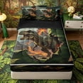 thumbnail image 1 of Metsweet Dino Green Letter J Zipper Full Size Comforter Sets with Fitted Sheet and 2 Pillowcases, Volcano Tyrannosaurus Rex Zipper Bedding Set,Brown Orange,4pcs,Black Reversible, 1 of 6
