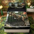 thumbnail image 1 of Metsweet Dino Tyrannosaurus Rex Zipper Full Size Comforter Sets with Fitted Sheet and 2 Pillowcases, Volcano Letter B Zipper Bedding Set, Green Brown,4pcs,Black Reversible, 1 of 6