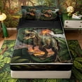thumbnail image 1 of Metsweet Dino Tyrannosaurus Rex Zipper Full Size Comforter Sets with Fitted Sheet and 2 Pillowcases, Volcano Letter S Zipper Bedding Set, Green Brown,4pcs,Black Reversible, 1 of 6