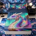 thumbnail image 1 of Metsweet Dreamy Magic Dragon Zipper Full Size Comforter Sets with Fitted Sheet and 2 Pillowcases, Gradient Aurora Starry Sky Zipper Bedding Set, Blue Pink Green,4pcs,Navy Blue Reversible, 1 of 6