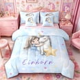 thumbnail image 1 of Metsweet Dreamy Princess Twin Bedding 7-Piece, Cartoon Unicorn Bedding Comforter Set, Blue White,Pink Reversible, 1 of 6