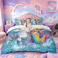 thumbnail image 1 of Metsweet Dreamy Unicorn Duvet Cover King, Cartoon Ocean Mermaid King Bedding,3 Pieces,1 Duvet Cover and 2 Pillowcases, 1 of 6