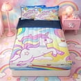 thumbnail image 1 of Metsweet Dreamy Unicorn Zipper Full Size Comforter Sets with Fitted Sheet and 2 Pillowcases, Kawaii Rainbow Hot Air Balloon Zipper Bedding Set,4pcs,Navy Blue Reversible, 1 of 6