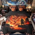 thumbnail image 1 of Metsweet Flame Dragon Queen Bedding 7pcs, Japanese Samurai Bedding Comforter Set Queen, Red Gold Black,Black Reversible, 1 of 6