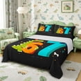 thumbnail image 1 of Metsweet Happy Birthday Dinosaur Queen Sheets 4 Pieces, Number 67 Party Queen Sheet Sets, Green Orange,1 Fitted Sheet, 1 Flat Sheet and 2 Pillowcases, 1 of 5
