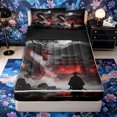 thumbnail image 1 of Metsweet Japanese Samurai Dragon Zipper Twin Comforter Sets with Fitted Sheet and 2 Pillowcases, Moutain Scenery Zipper Bedding Set, Black Red White,4-Piece,Black Reversible, 1 of 6