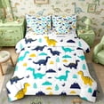 thumbnail image 1 of Metsweet Jungle Dinosaur King Bedding 7pcs for Boys, Kawaii Animal Dino King Bed in a Bag, Teal Yellow White, 1 of 6