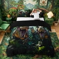 thumbnail image 1 of Metsweet Jungle T-Rex Duvet Cover King, Animal Dinosaurs King Bedding, Green Brown,Black Reversible,3 Pieces,1 Duvet Cover and 2 Pillowcases, 1 of 6