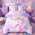 thumbnail image 1 of Metsweet Kawaii Floral Unicorn Rainbow Full Size Bedding Sets 7 Pieces, Dreamy Princess Full Size Bed in a Bag, Purple Pink,Pink Reversible, 1 of 6