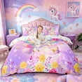 thumbnail image 1 of Metsweet Kawaii Unicorn Bedding, Dreamy Floral Butterflies Duvet Cover Full, Pink Blue Yellow,3pcs,1 Duvet Cover and 2 Pillowcases, 1 of 6