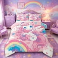 thumbnail image 1 of Metsweet Kawaii Unicorn Queen Comforter Set 3 Pieces, Cartoon Love Heart Rainbow Comforter Sets Queen,Pink Reversible,1 Comforter and 2 Pillowcases, 1 of 6
