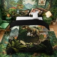 thumbnail image 1 of Metsweet Wildlife Dinosaur Initial E Bedding, Jungle Tyrannosaurus Rex Duvet Cover Full, Green Rock Gray,Black Reversible,3pcs,1 Duvet Cover and 2 Pillowcases, 1 of 6