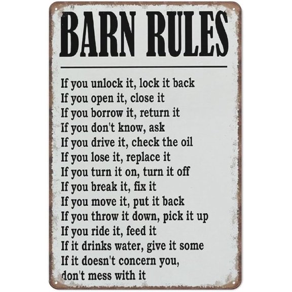 Aikeory Western Decor Sign, Barn Rules, Inspirational Western Decor Funny Metal Sign Poster Wall Art for Kitchen Garden Bathroom Farm Home Coffee Decor Tin Sign,8x12 inches