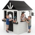 thumbnail image 1 of AiKidKit Kids Outdoor Playhouse, Wooden Playhouse with Play Kitchen, Working Doorbell, Bird Cage, Pet Door, Backyard Casa de CampañA Para NiñOs Country Style, Black & White, 1 of 13