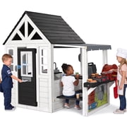 Aikidkit Outdoor Playhouse with BBQ Grill, Pizza Oven & Cooking Set, Wooden Pretend Playhouse for Kids Ages 3-8, Backyard Outdoor Kids Play Equipment, Casa Para Ni&ntilde;as (68&rdquo;L x 63&rdquo;H), White & Black