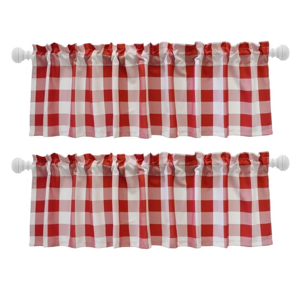 Aiking 2 Panels of 56" x 14" Buffalo Plaid Rod Pocket Window Curtain Valances, Polyester, White and Red
