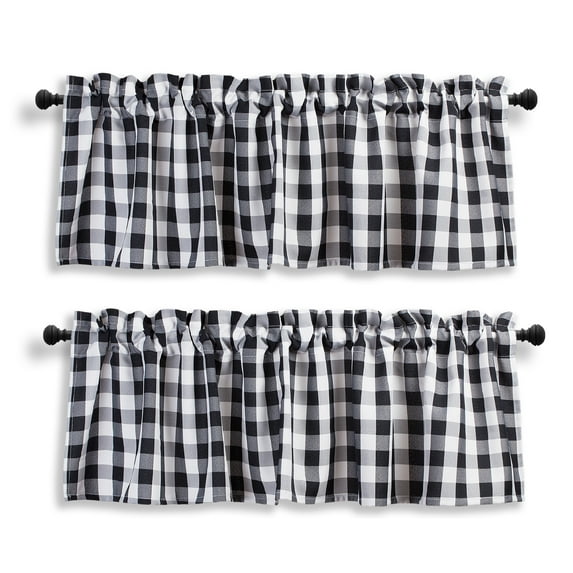 Aiking 2 Panels of 56" x 14" Picnic Plaid Rod Pocket Window Curtain Valances, Polyester, Black and White