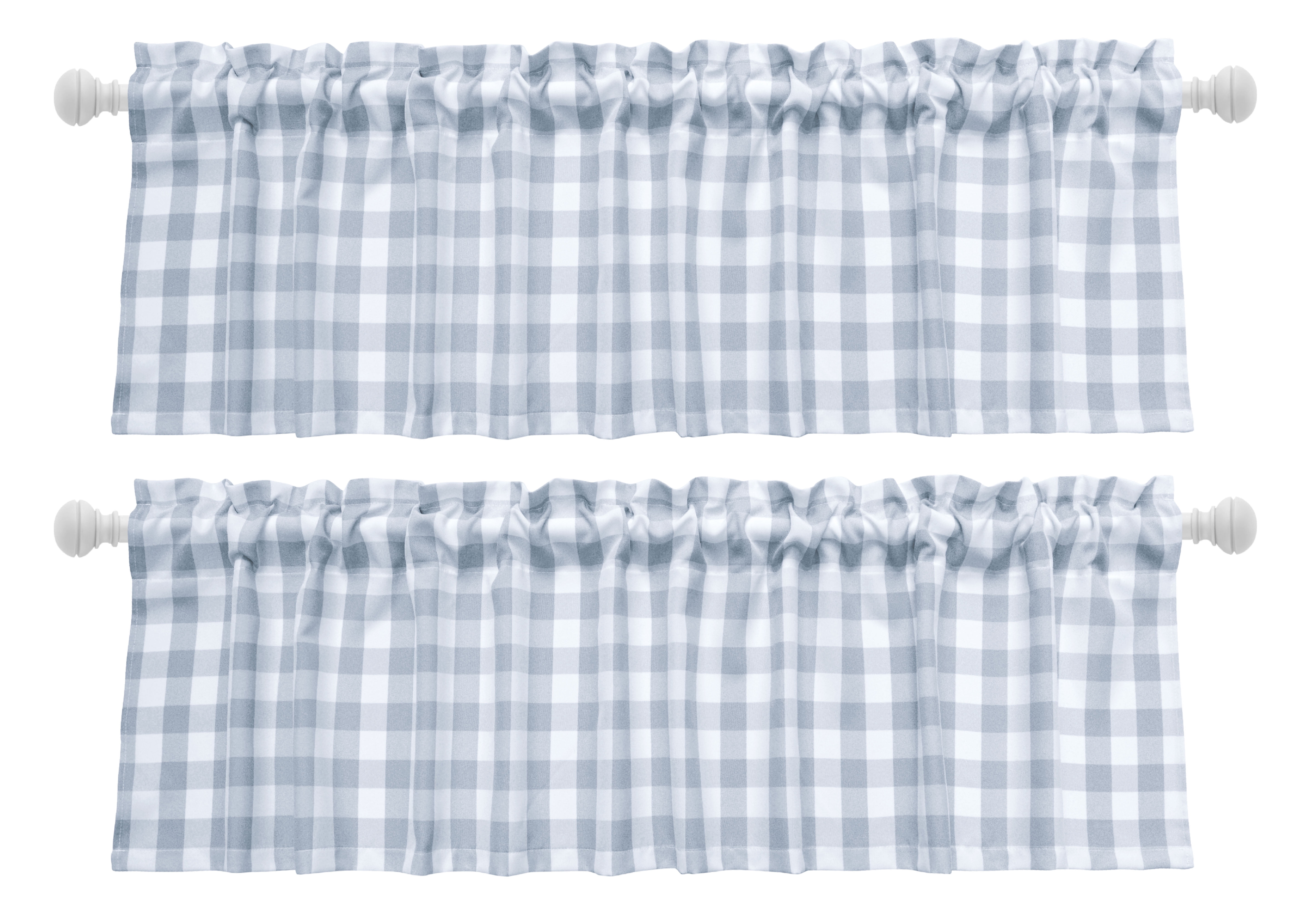 Gray and White Plaid Polyester Rod Pocket Valance Set