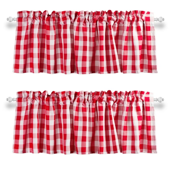 Aiking 2 Panels of 56" x 14" Picnic Plaid Rod Pocket Window Curtain Valances, Polyester, Red and White