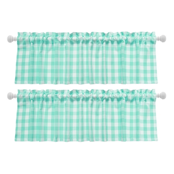 Aiking 2 Panels of 56" x 14" Picnic Plaid Rod Pocket Window Curtain Valances, Polyester, Teal and White