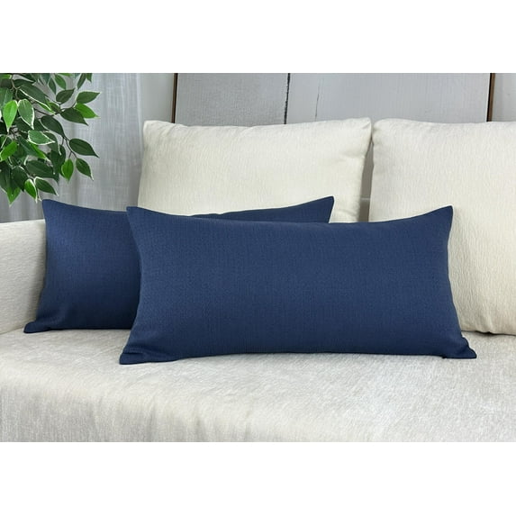 Aiking 2 Pieces of 12" x 24" Brushed 100% Polyester Decorative Lumbar Pillow Covers, Zipper Closure, Navy