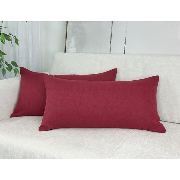 Aiking 2 Pieces of 14" x 26" Brushed 100% Polyester Decorative Lumbar Pillow Covers, Zipper Closure, Burgundy