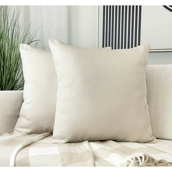 Aiking 2 Pieces of 18" x 18" Brushed 100% Polyester Decorative Throw Pillow Covers, Zipper Closure, Ivory