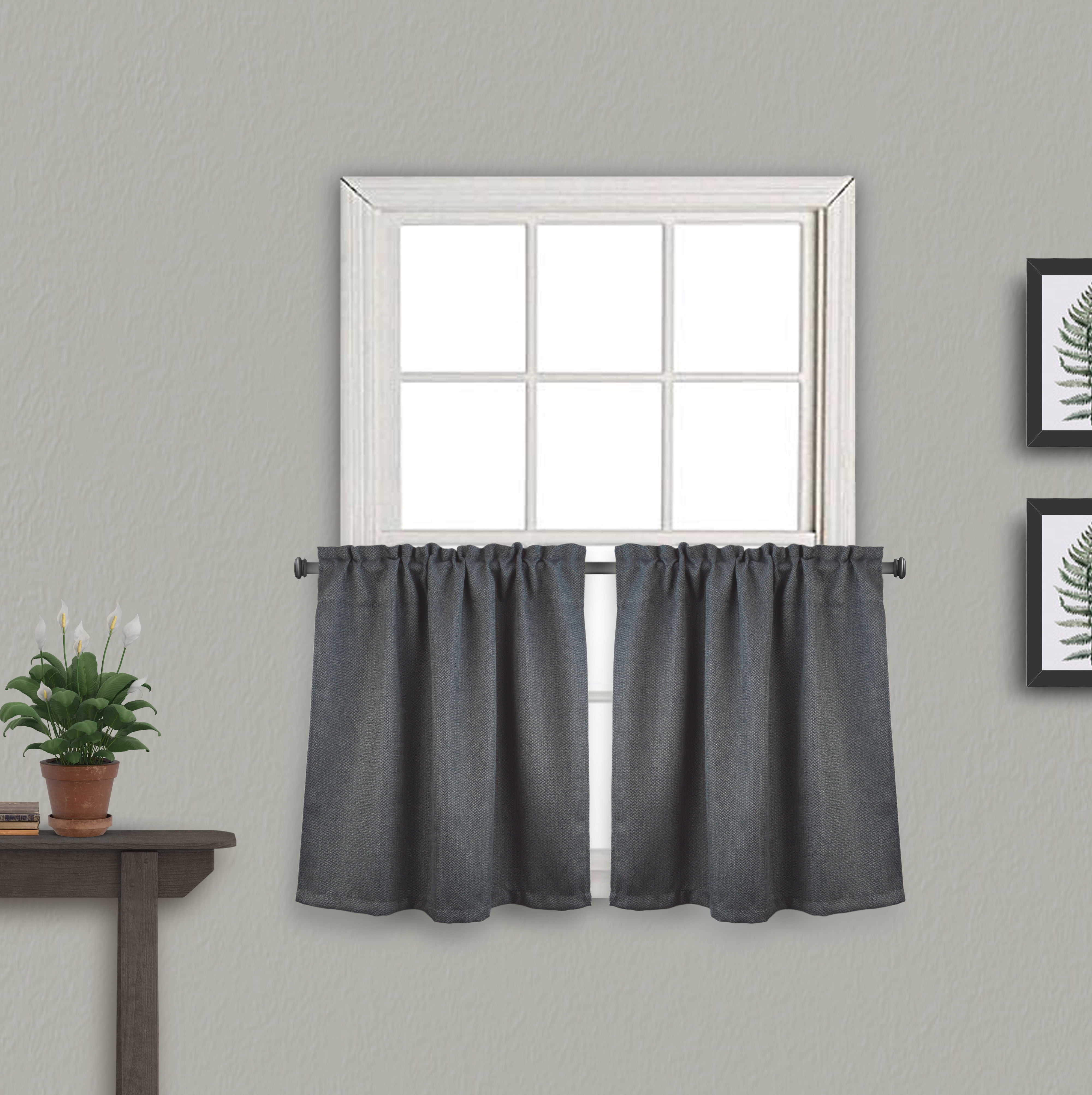Aiking 24 inch Tiers Window Treatment - 2-Panels Brushed Rod Pocket ...