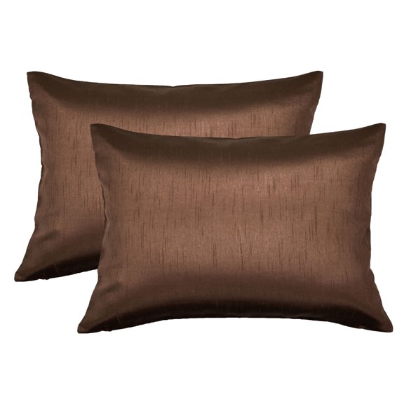 Aiking Home 12x18 Inches Faux Silk Rectangular Throw Pillow Cover, Zipper Closure, Brown (Set of 2)
