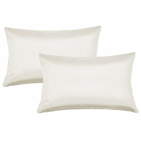 Aiking Home 12x18 Inches Faux Silk Square Throw Pillow Cover, Zipper Closure, Ivory (Set of 2)