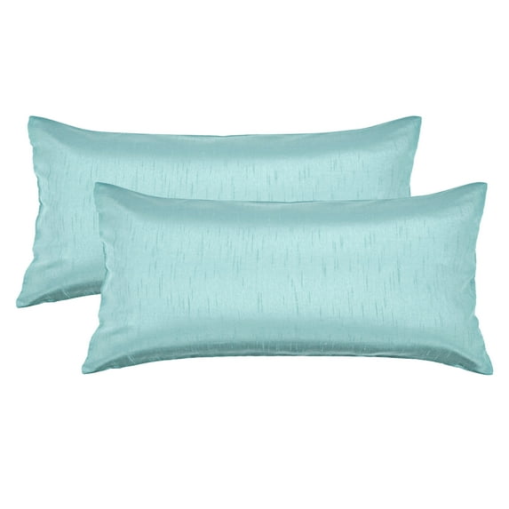 Aiking Home 12x24 Inches Faux Silk Rectangular Throw Pillow Cover, Zipper Closure, Aqua (Set of 2)