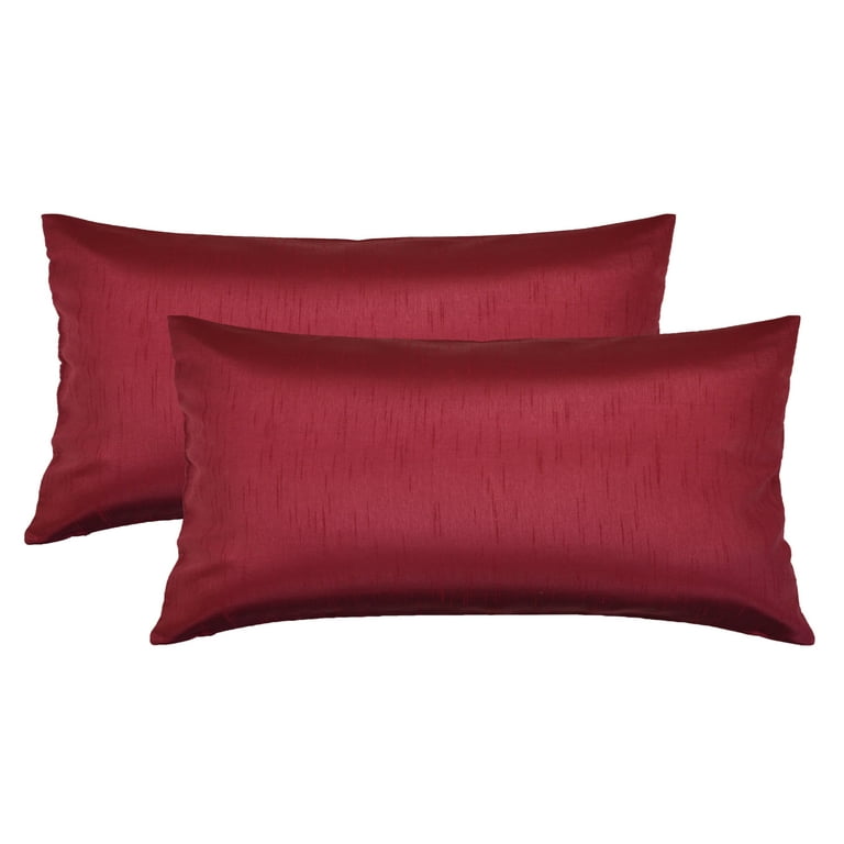 Aiking Home 12x24 Inches Faux Silk Rectangular Throw Pillow Cover Zipper Closure Burgundy Set of 2