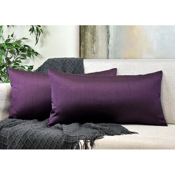 Aiking Home 12x24 Inches Faux Silk Rectangular Throw Pillow Cover, Zipper Closure, Eggplant (Set of 2)