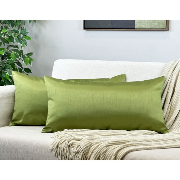 Aiking Home 12x24 Inches Faux Silk Rectangular Throw Pillow Cover, Zipper Closure, Green (Set of 2)