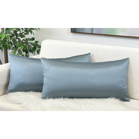 Aiking Home 12x24 Inches Faux Silk Rectangular Throw Pillow Cover, Zipper Closure, Slate (Set of 2)