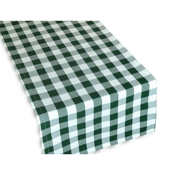 Aiking Home 14"x62" Picnic Check Dinner Table Runner, Polyester, Machine Washable, Single Ply, (Pack of 1) Hunter Green/White