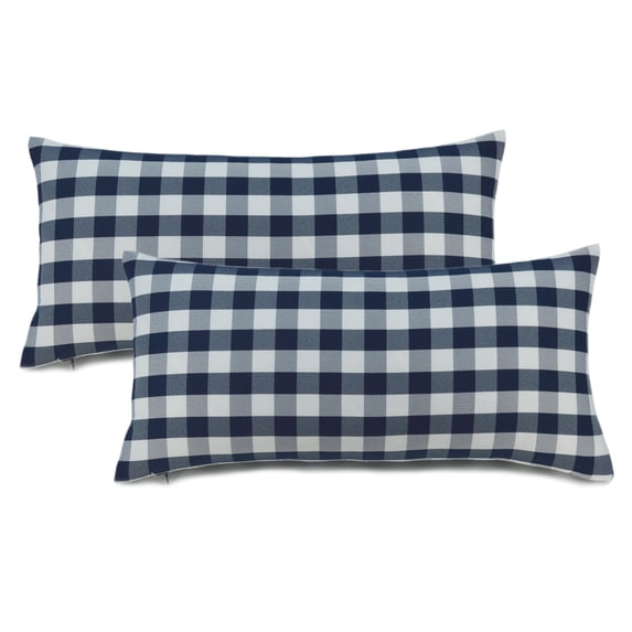 Aiking Home ( 2-Pack ) Picnic Checkered Pattern Home Decorative Throw Pillow Covers, 100% Polyester, 12"x24", Navy/White