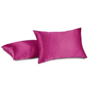 Aiking Home 2 of 12"x18" Colorful Shiny Poly Satin Throw Pillow Covers, Hot Pink