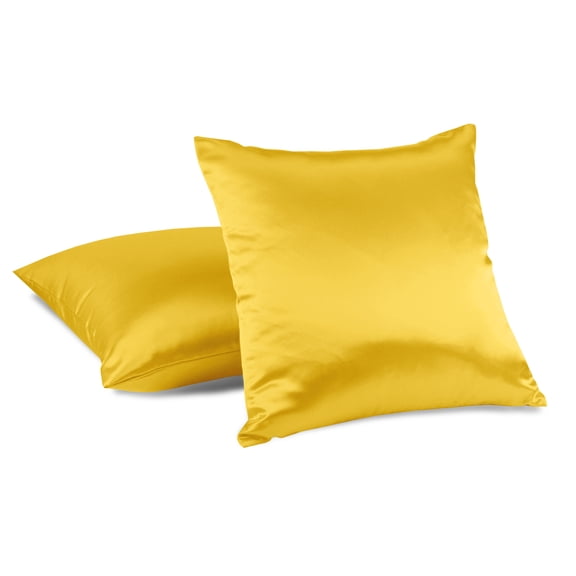Aiking Home 2 of 18"x18" Colorful Shiny Poly Satin Throw Pillow Covers, Yellow
