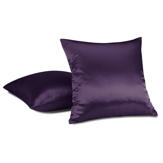 Aiking Home 2 of Colorful Shiny Satin Euro Shams / Pillow Covers 24 by 24 - Eggplant